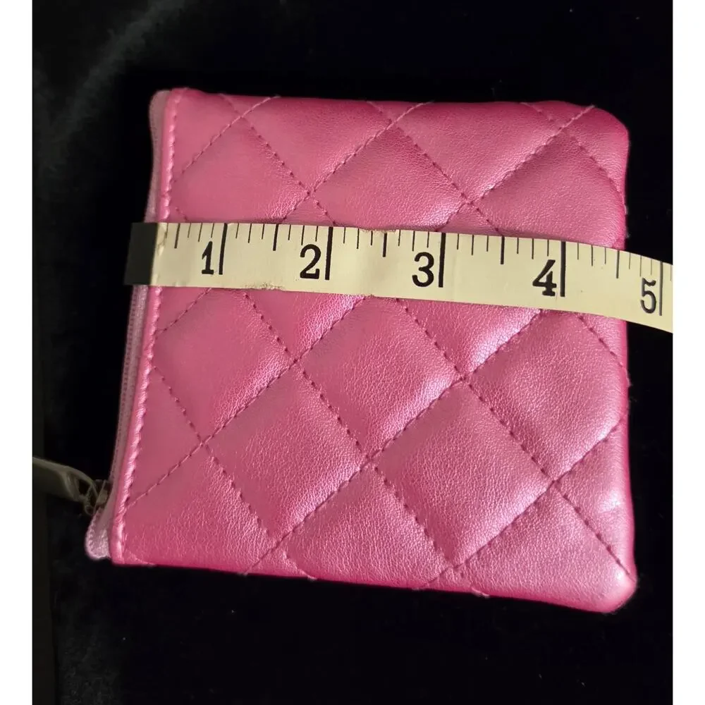 Mirabella Quilted Pink Metallic Makeup Pouch & Zipper Coin Purse Travel Case NEW